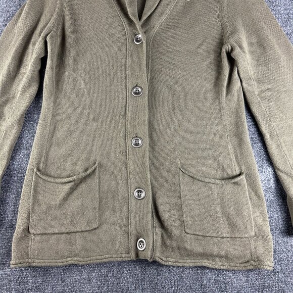 J Jill Sweater Womens Medium Green Cardigan Long Sleeve BUtton Up Collar Pockets - Picture 2 of 9